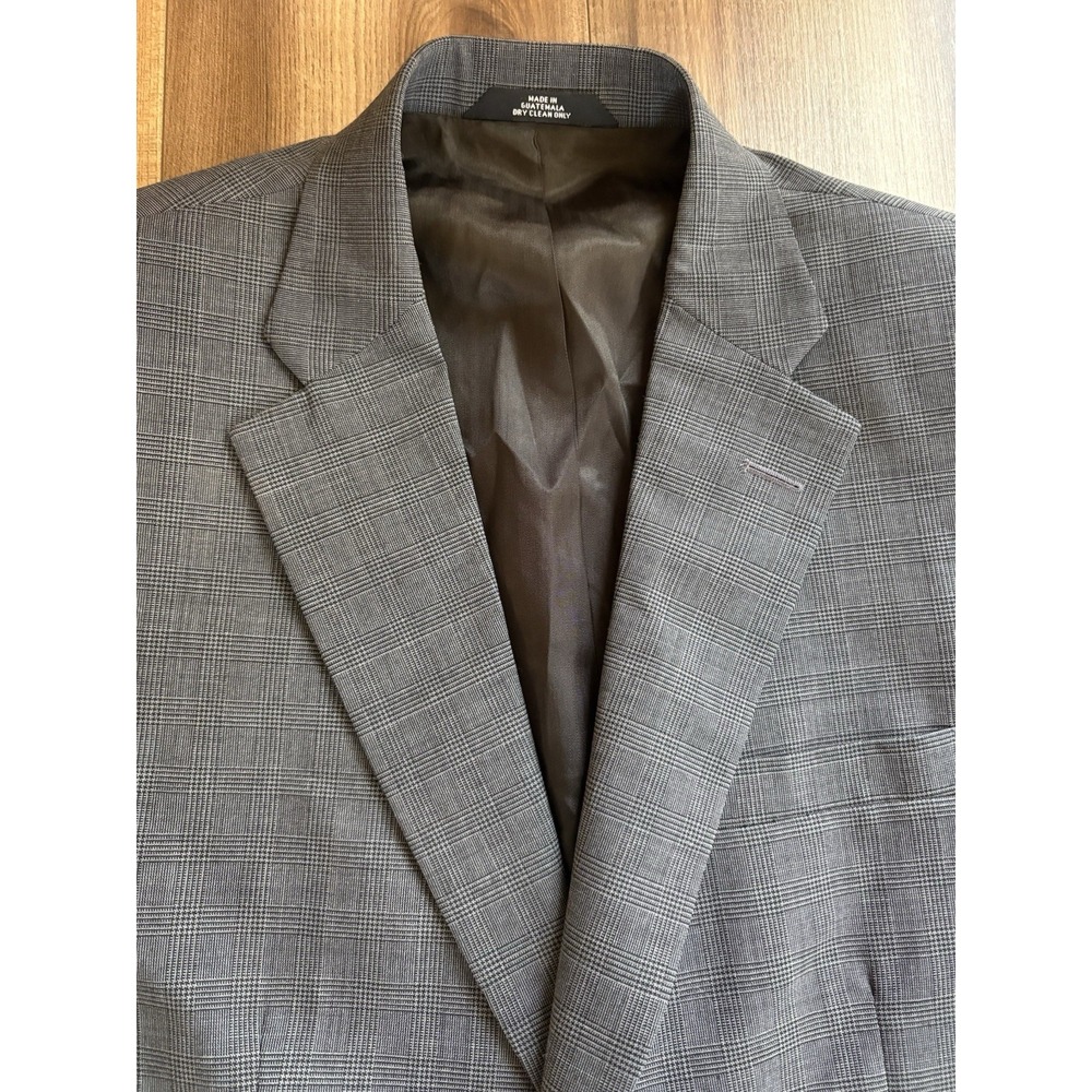 42R Haggar Black Label Suit Jacket Sport Coat Blazer Glen Check Gray Blue